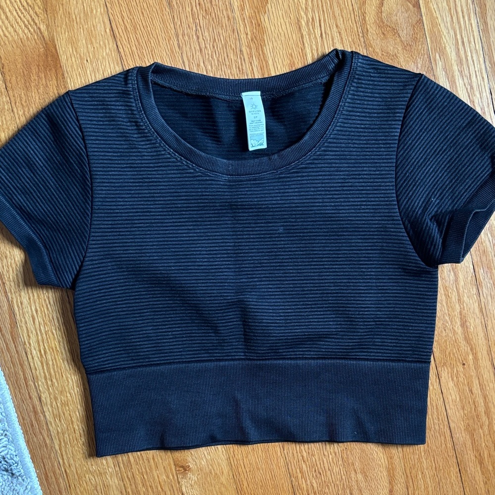 Offline by Aerie Black Ribbed Crew Neck Crop Top